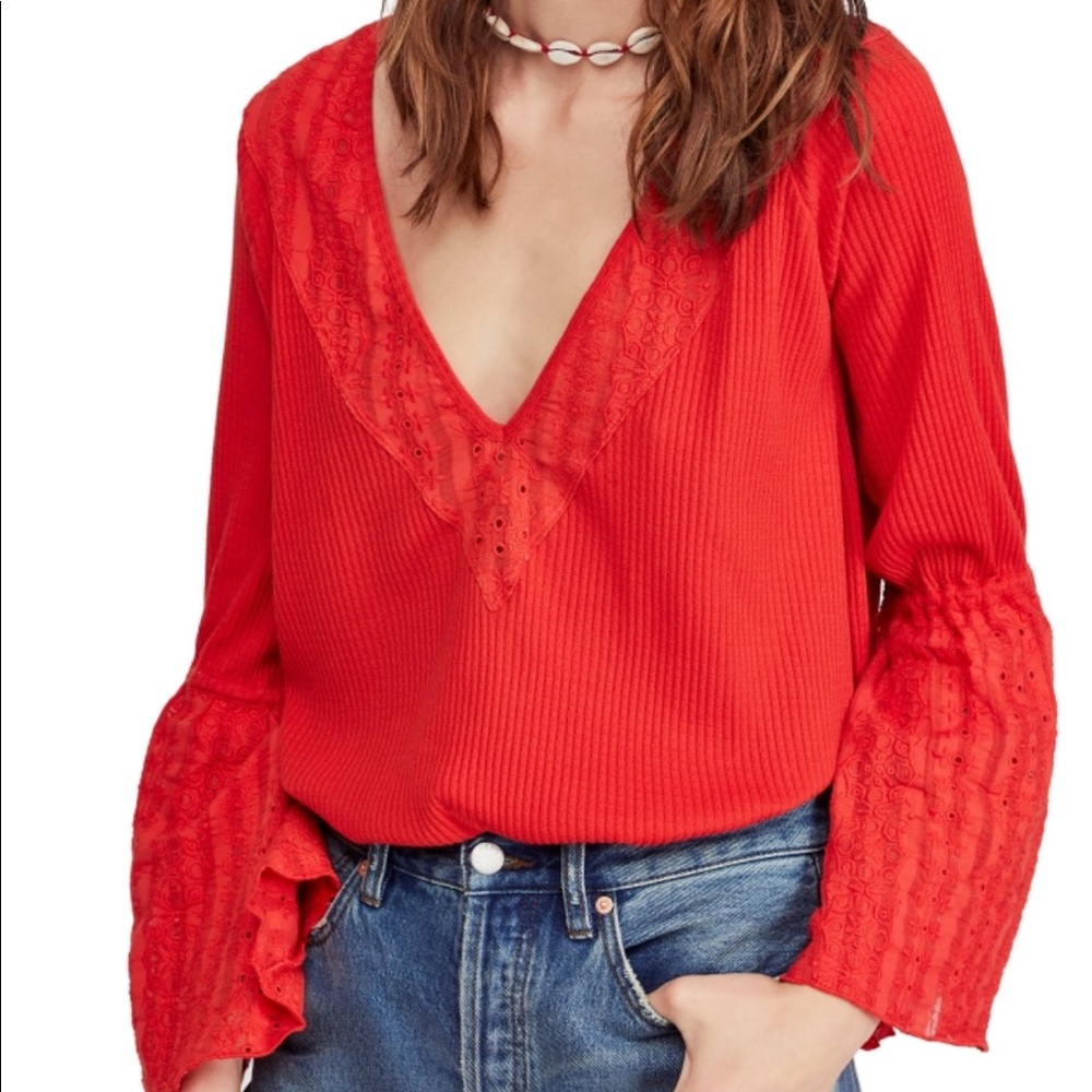 SOLD Free People Parisian Nights Top Vermillion - Picture 1 of 4